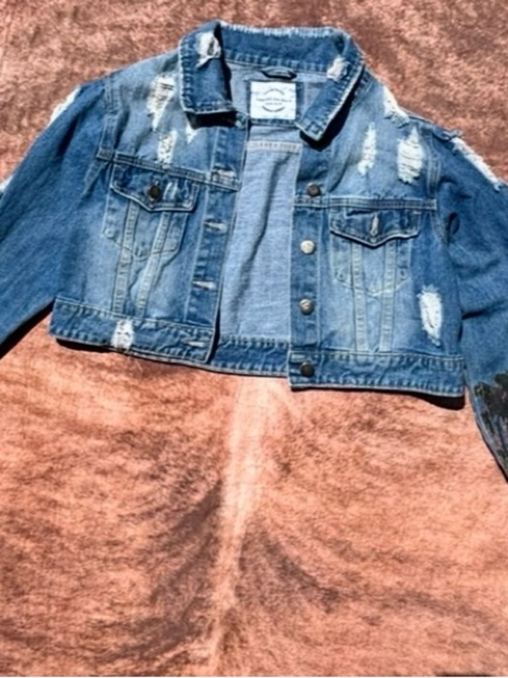 American Bazi Light Blue Distressed Denim Jacket with Hollywood Graphic - Picture 4 of 5